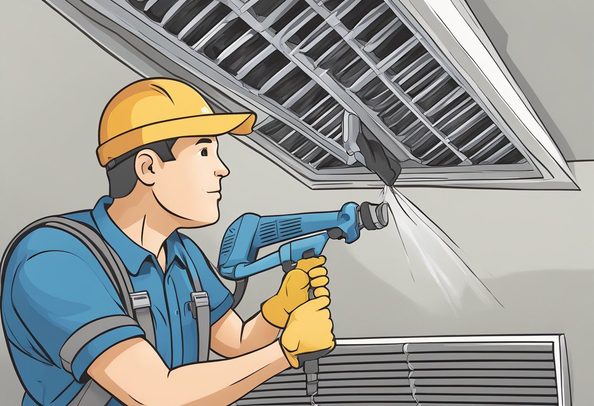 A technician cleans dusty air ducts in a Plano home, using specialized tools and equipment. Debris is removed, leaving the ducts clean and efficient