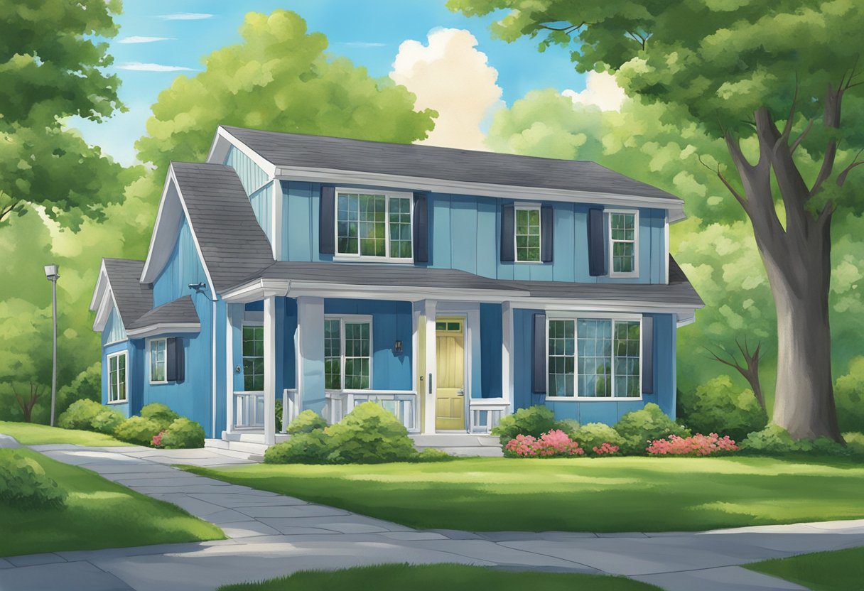 A house with a clean dryer vent emitting no visible exhaust, surrounded by green trees and clear blue skies