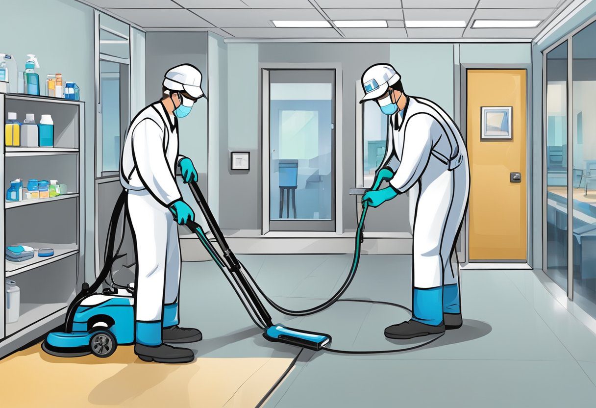 A professional sanitization team in Plano, TX uses advanced equipment to clean and deodorize a space, leaving it fresh and germ-free