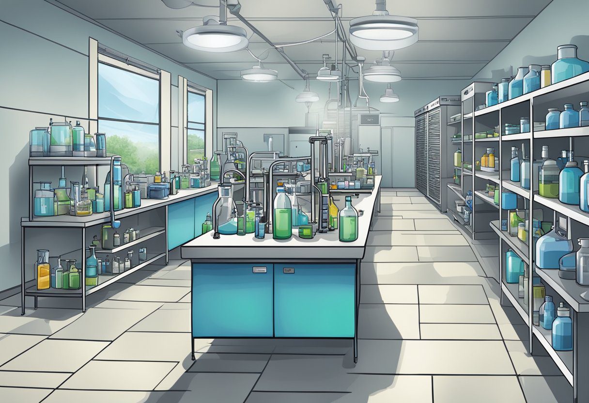 A laboratory with various equipment and chemicals for deodorization and sanitization in Plano, TX