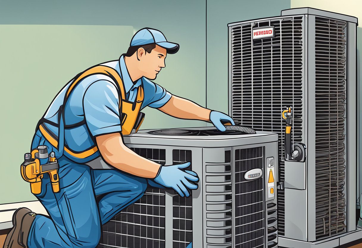 A technician in Plano, TX carefully cleans an HVAC system, using specialized tools and equipment. The bright, clean environment highlights the professional service