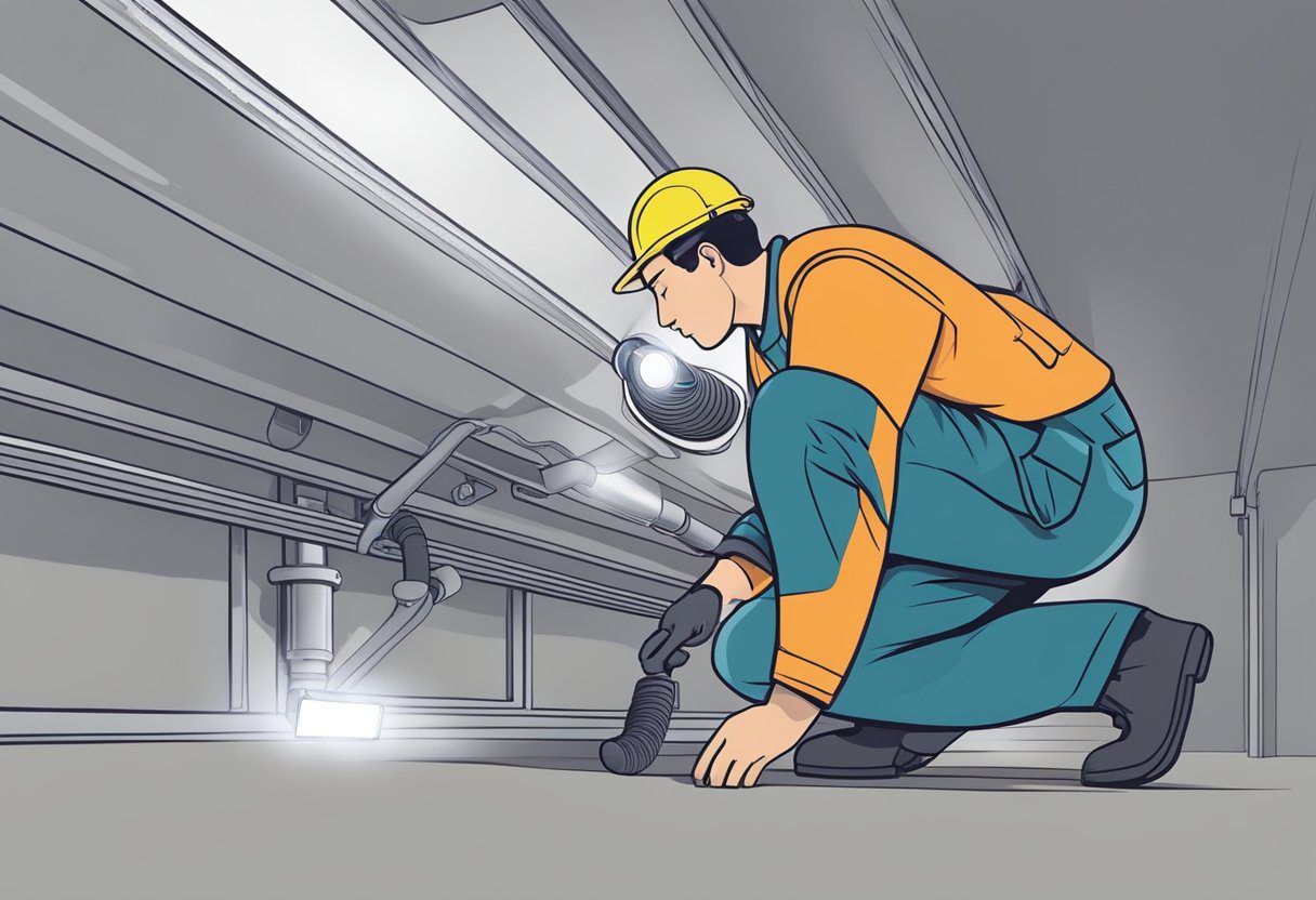 A technician inspects ductwork with a flashlight, checking for dust and debris. A filter is replaced, improving indoor air quality