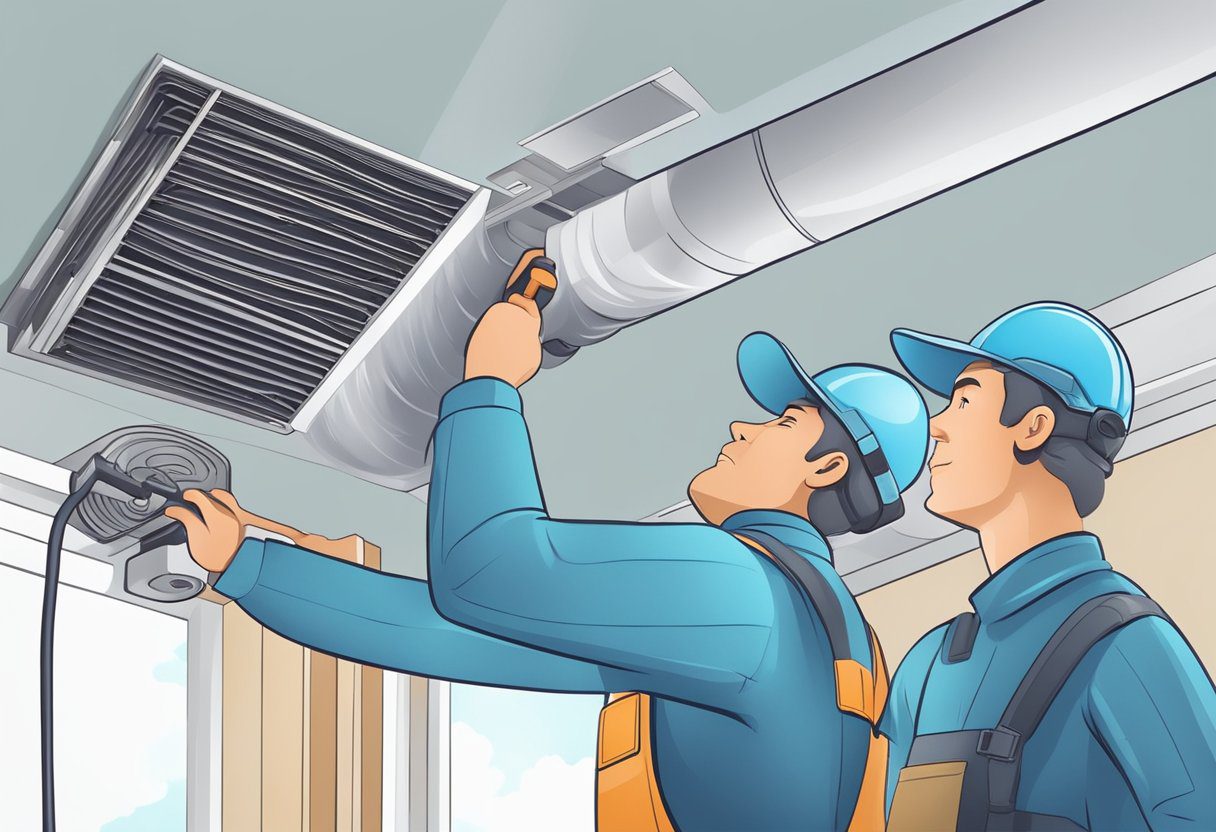 A technician cleans air ducts in a modern home, using specialized equipment to maximize energy efficiency